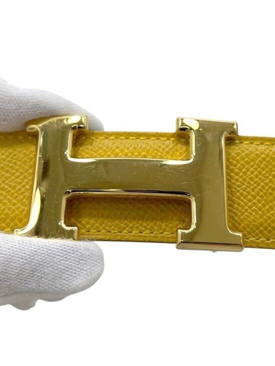Hermes Belt Yellow Green Constance Waist 63 30 Togo Leather Logo Buckle main image 6